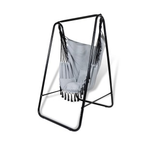 CCLIFE Hängesessel mit Gestell, grau, mit Kissen. Ideal für Garten, Terrasse oder Indoor.