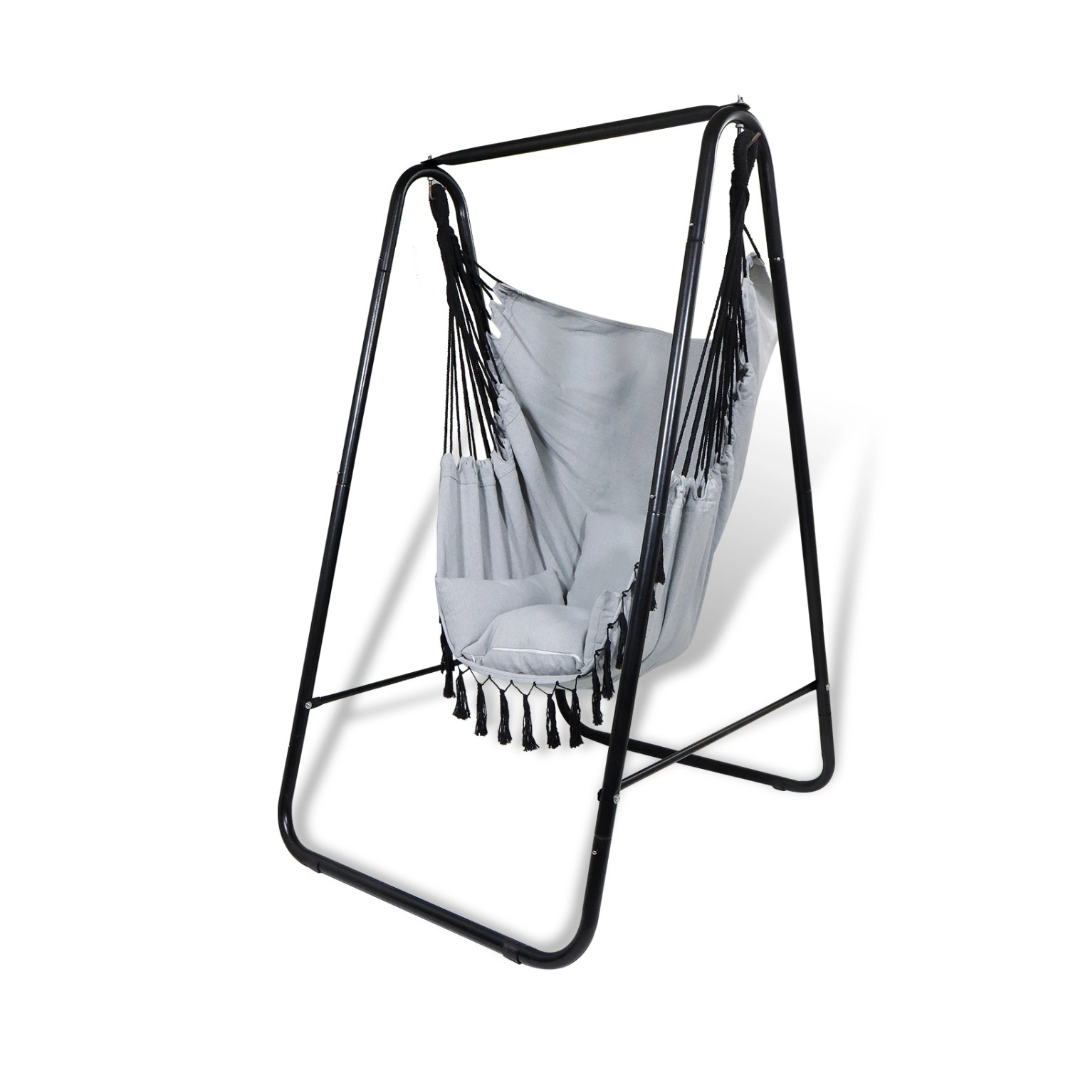 CCLIFE Hängesessel mit Gestell Kissen Hängeschaukel Hängestuhl Bis 100kg Indoor Outdoor Garten Grau