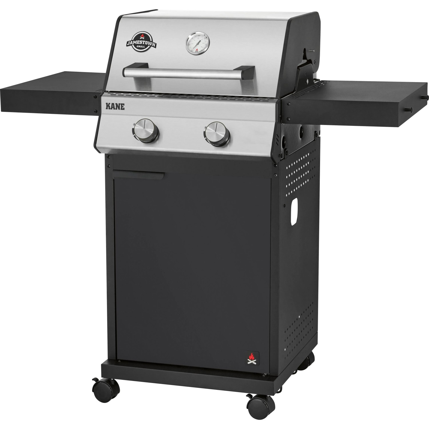 Jamestown Gasgrill Kane mit 2 Brennern und modularem Grillrostsystem. Kompakter Grill mit Ablagetischen.