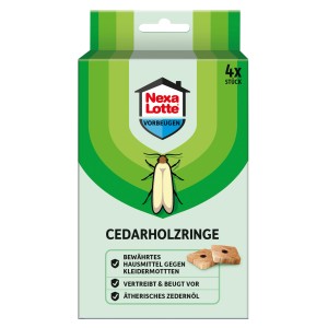 Nexa Lotte Cedarholz-Ringe, 4 Stück, zur Mottenabwehr. Natürlicher Schutz für Kleidung.