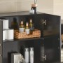 SoBuy Hängeschrank FRG231-SCH, schwarz, mit zwei offenen Türen und Badutensilien.