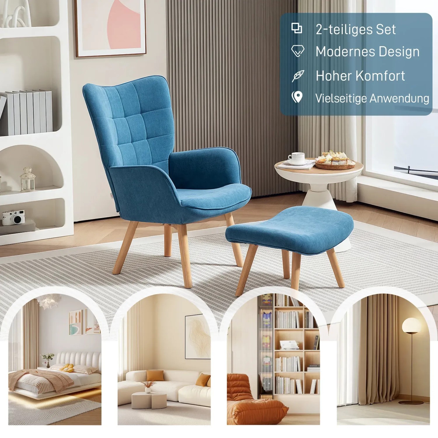 HOMCOM Sessel Wohnzimmer Ohrensessel Loungesessel