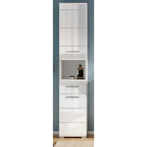 Inn.Furn Hochschrank Weiß Hochglanz 30 cm Badschrank mit Vollauszug Leon