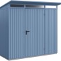 Ecostar Gerätehaus Trend, Pultdach, taubenblau. Metall Gerätehaus mit Einzeltür.