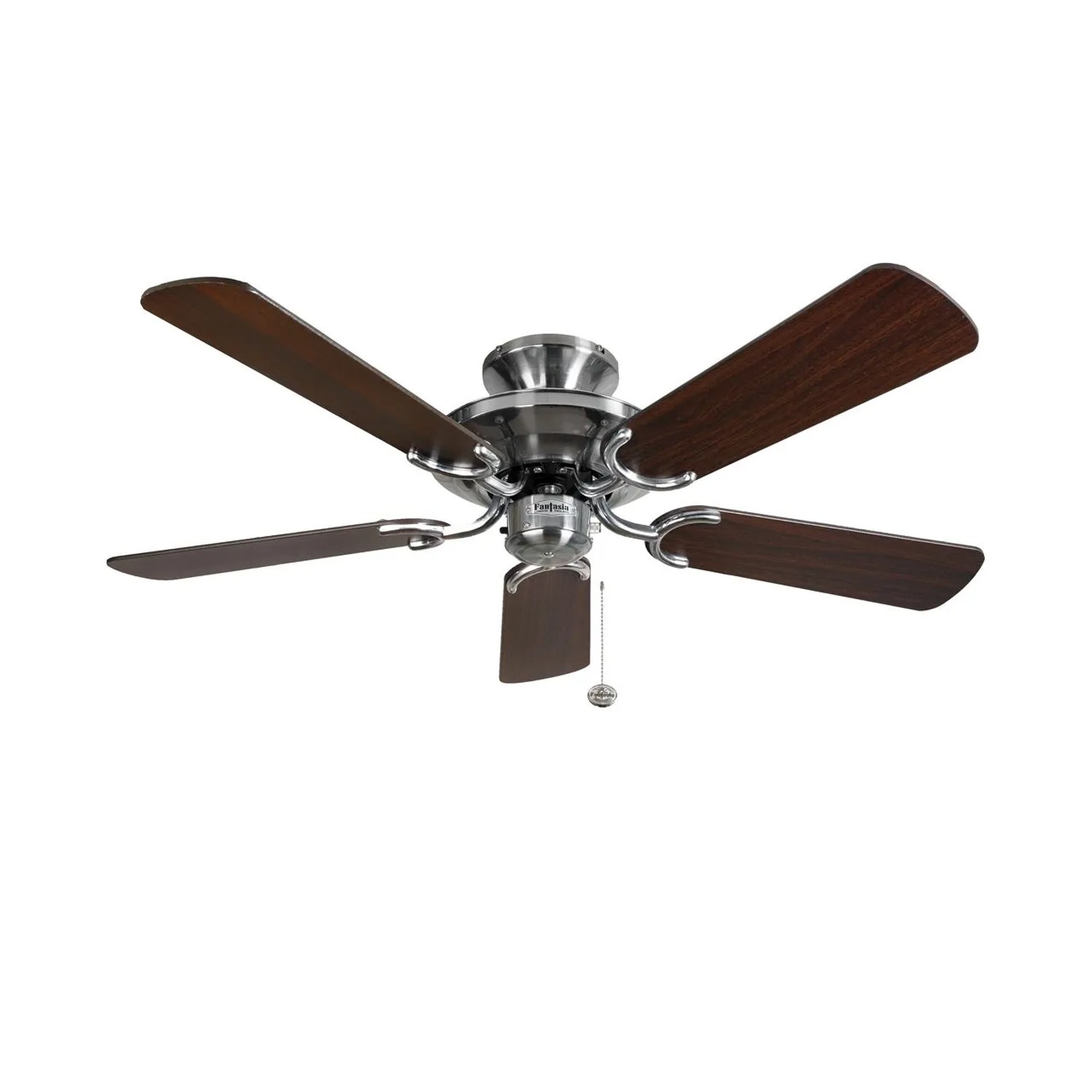 FANTASIA Deckenventilator Mayfair Edelstahl mit dunklen Eiche Flügeln und Zugschalter.