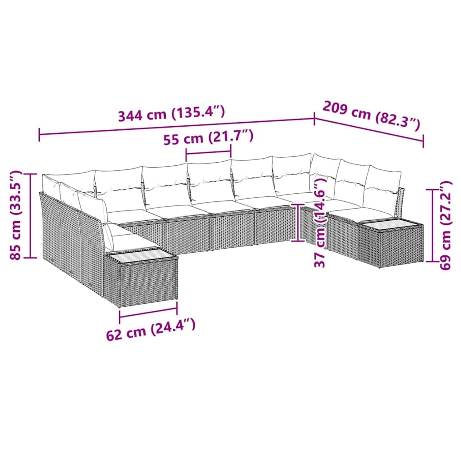 vidaXL Garten-Sofa-Set mit Kissen 10-Tlg Beige Poly Rattan 3348177 günstig online kaufen