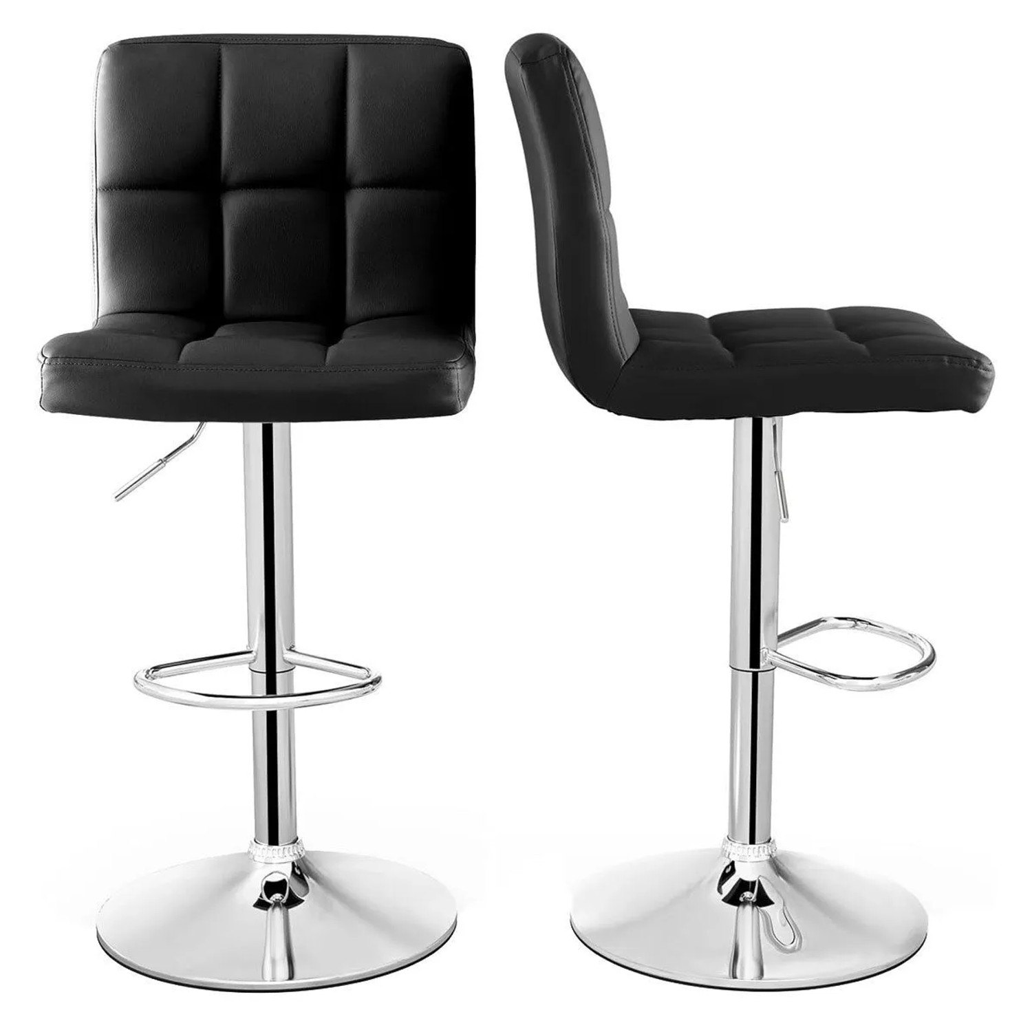 Costway Barhocker 2er Set Aus Kunstleder 150 kg Belastbar Schwarz günstig online kaufen