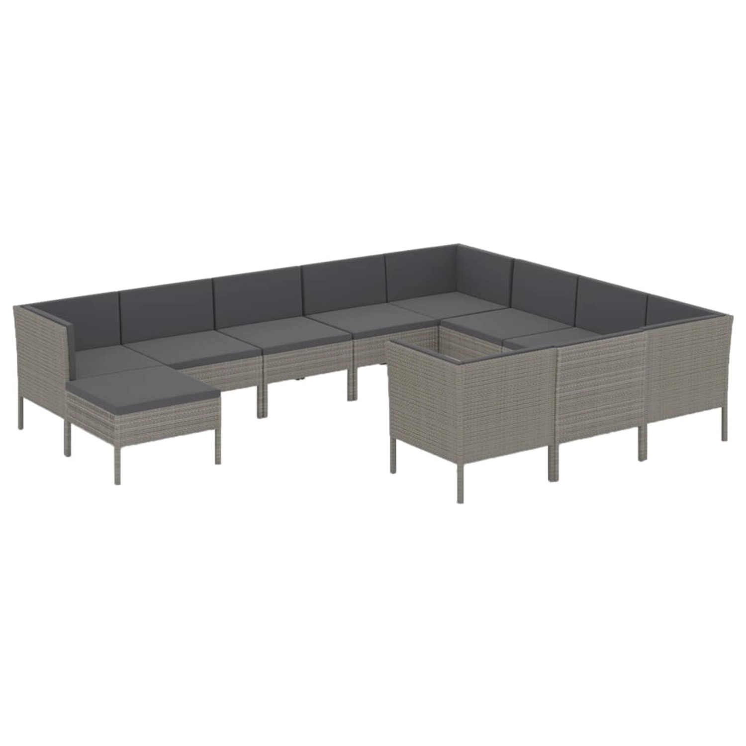 vidaXL 11-tlg Garten-Lounge-Set mit Auflagen Poly Rattan Grau Modell 9