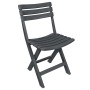 Klappbarer, anthrazitfarbener Gartenstuhl aus Kunststoff, Teil des vidaXL Bistro-Sets.