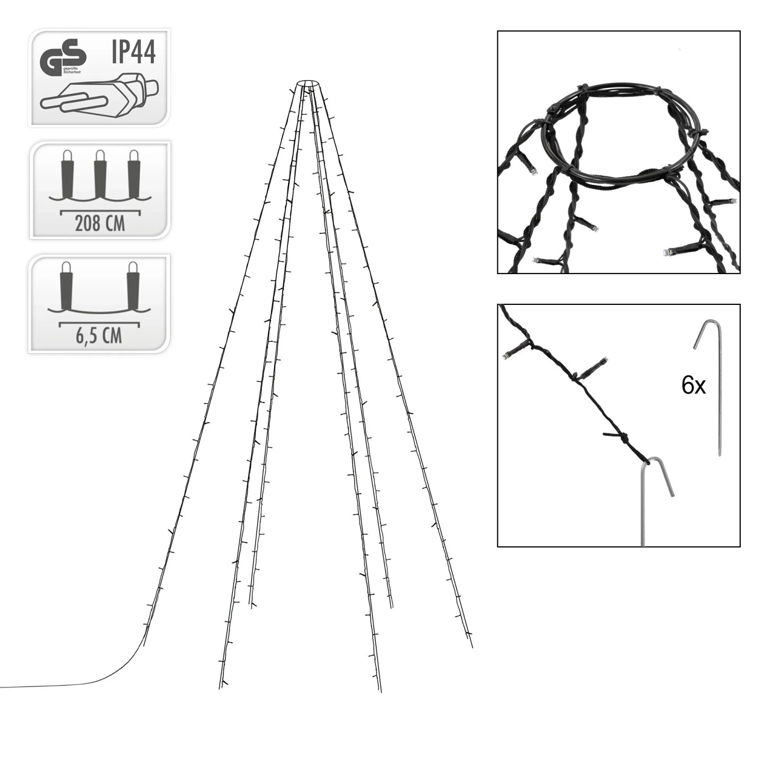 ECD Germany Fahnenmast Lichterkette mit 192 warmweißen LEDs, 2,08m, für Weihnachtsdeko im Garten.