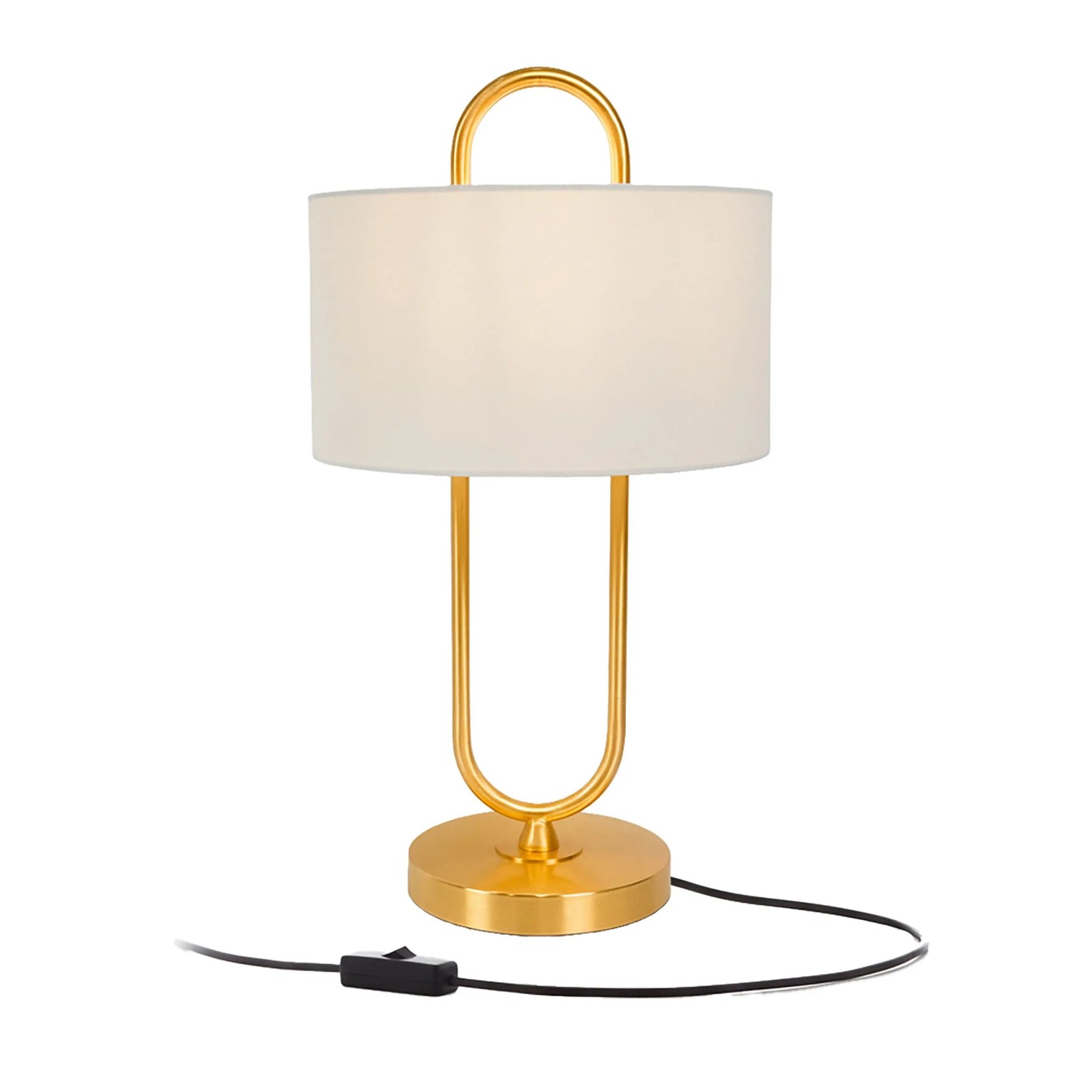 Image of Relaxdays Tischlampe Eisen Leinen Weiß Gold Kippschalter 55 cm x 30,5 cm