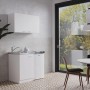 Respekta Miniküche MK100WOSC, 100 cm, Weiß, mit Kühlschrank und Glaskeramikkochfeld.