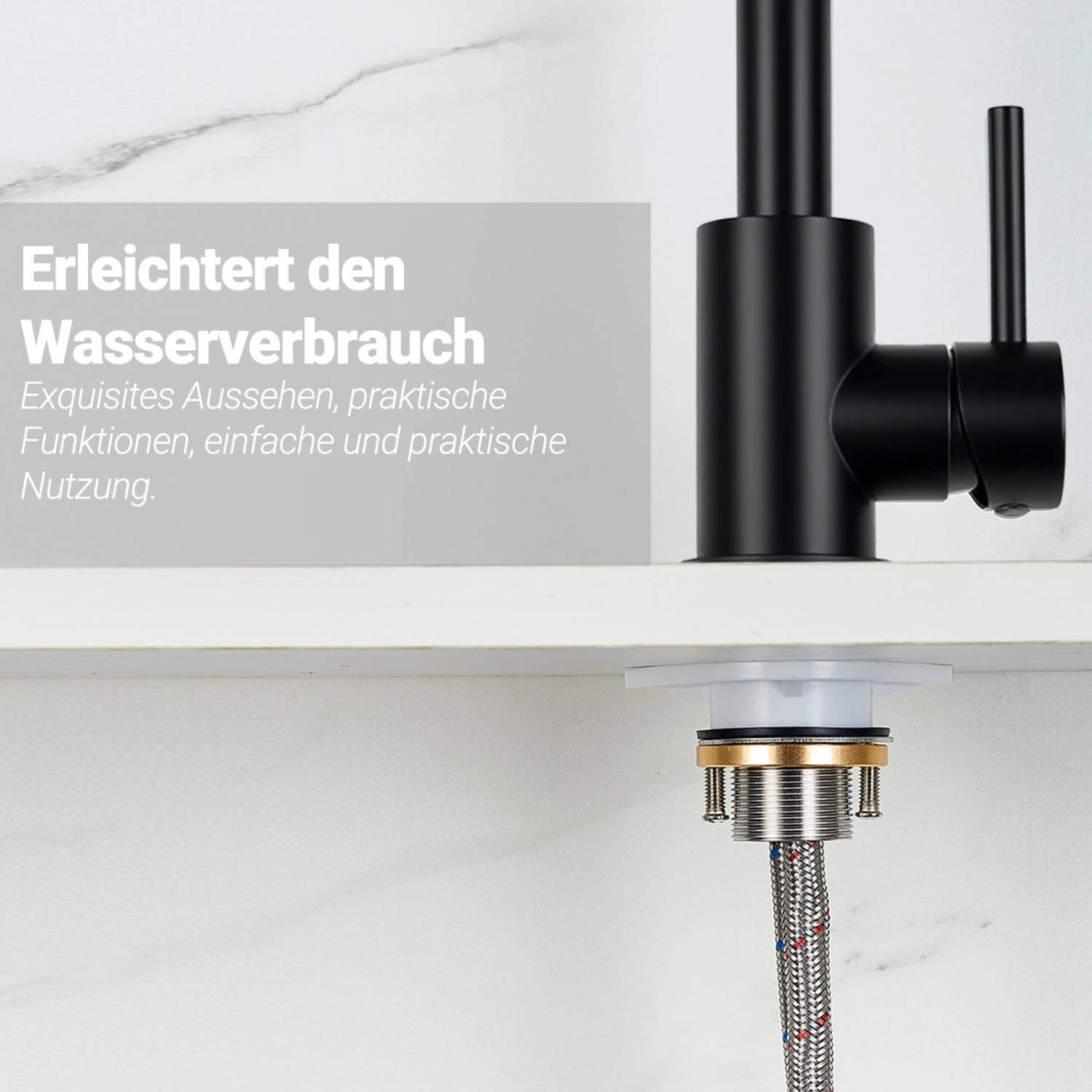 AICA Wasserhahn 360° Drehbare Wassersparende Schwarz Küchenarmatur Hochdruckfestes Design aus 304 Edelstahl Gefertigt Kaltes/Warmes Wasser_8
