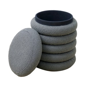 Svita Blossom XS Hocker, grau, mit Stauraum. Sitzhocker/Ottomane mit Boucle-Polster.