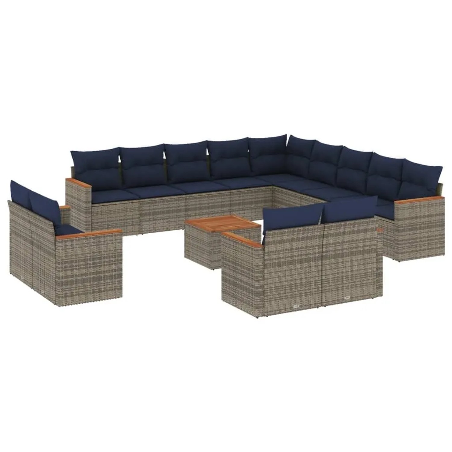 vidaXL 14-Tlg Gartensofa-Set mit Kissen Grau Polyrattan 3226537 günstig online kaufen