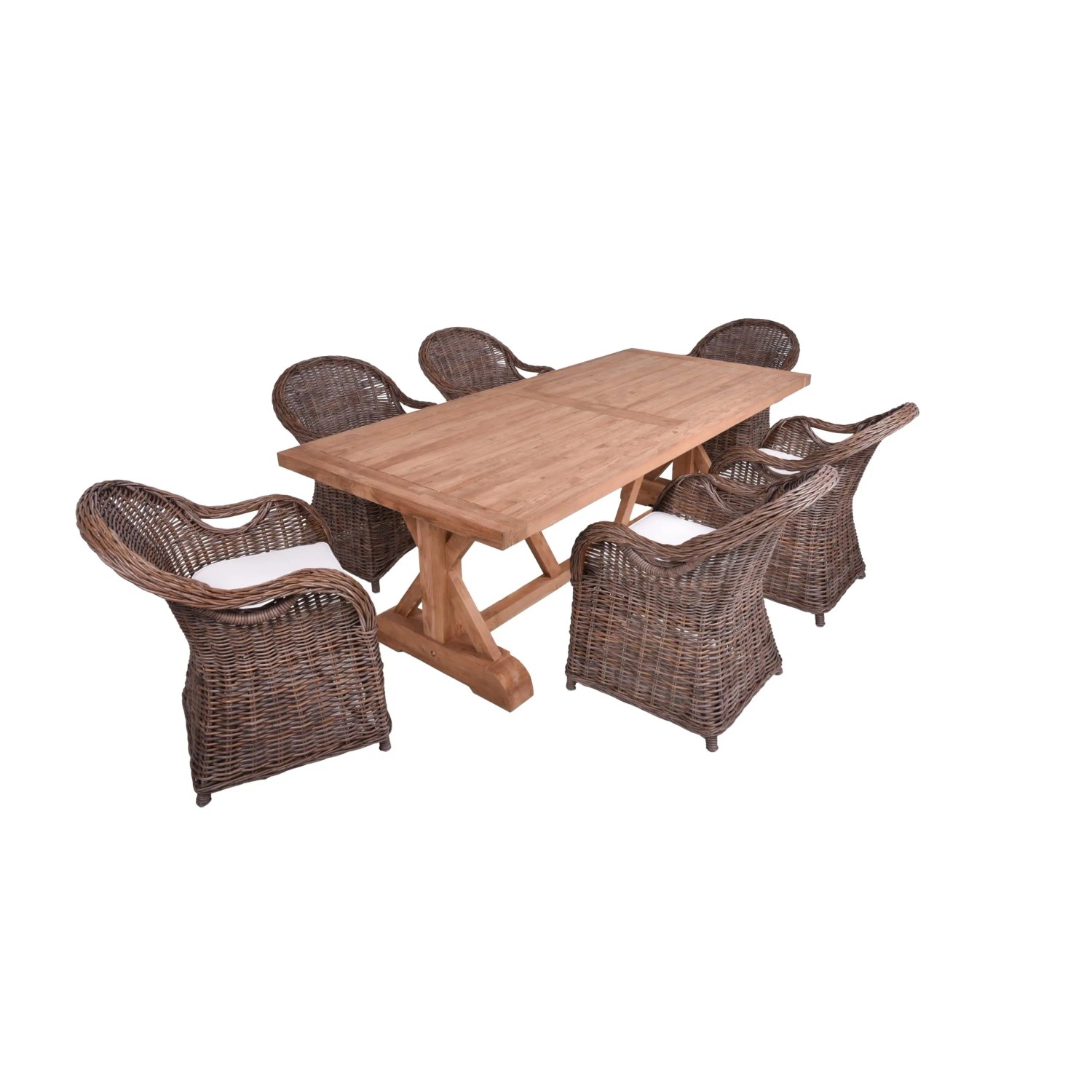 DELUKE Garten-Sitzgruppe NOAH 7-tlg. Teak Dunkelbraun Gartenmöbel-Set Gartengarnitur Garten-Essgruppe Stühle Esstisch