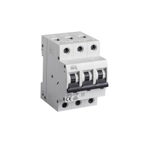Weißer 3-poliger Kanlux Leitungsschutzschalter KMB6-C16/3 mit C-Charakteristik. Sicherung für Elektroinstallationen.