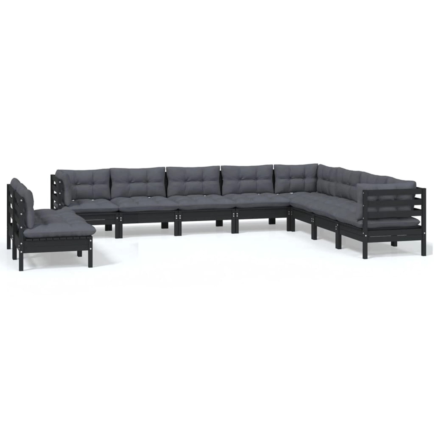 vidaXL 10-tlg Garten-Lounge-Set mit Kissen Schwarz Massivholz Kiefer Modell günstig online kaufen