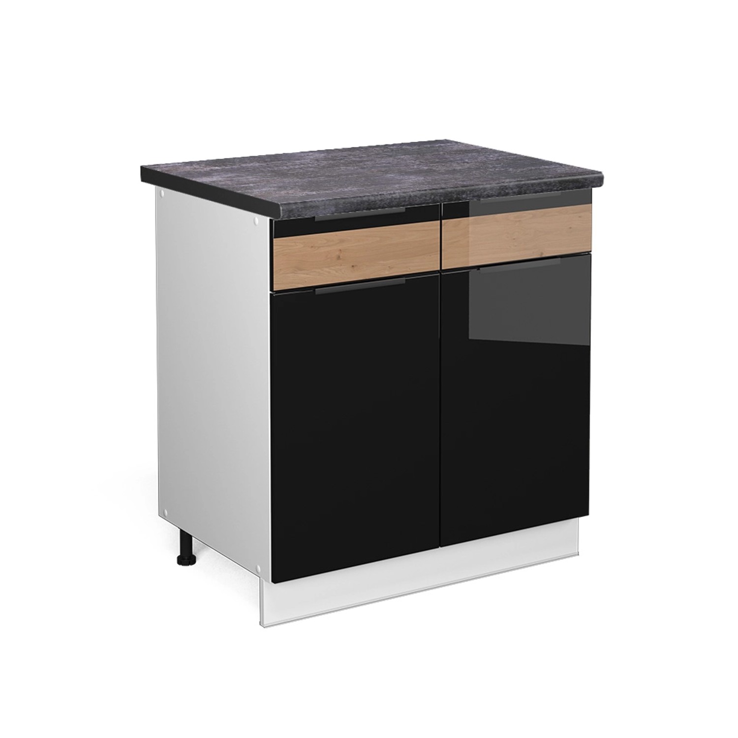 Vicco Küchenunterschrank Fame-Line Schwarz Eiche hochglanz/Weiß 80 cm AP Anthrazit