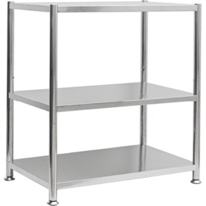 shelfr Edelstahl Schwerlastregal mit 3 Ebenen, ideal für Lagerung und Ordnung.