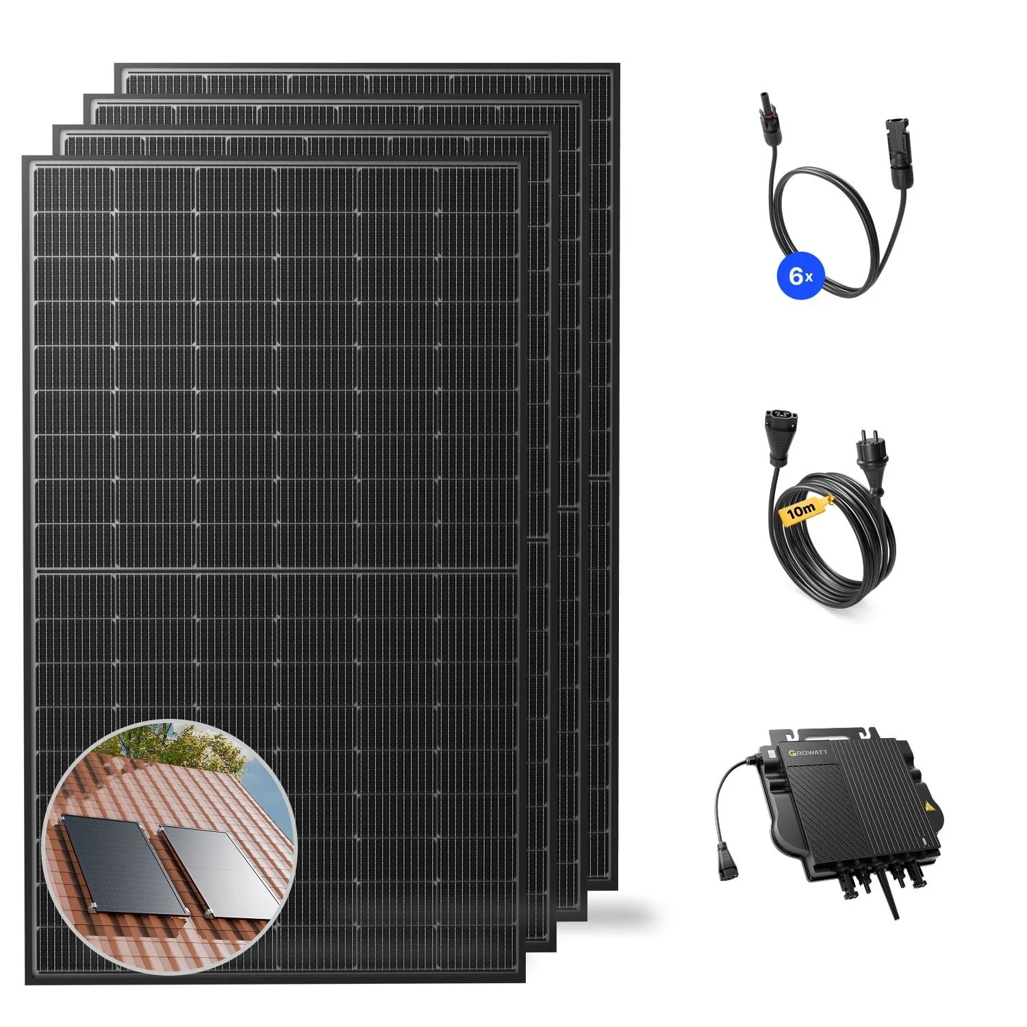 Solakon Balkonkraftwerk 2000W Solaranlage mit Ziegeldach Halterung Einzelmontage Steckerfertig Komplettset Photovoltaik 800W Kabellänge 10m