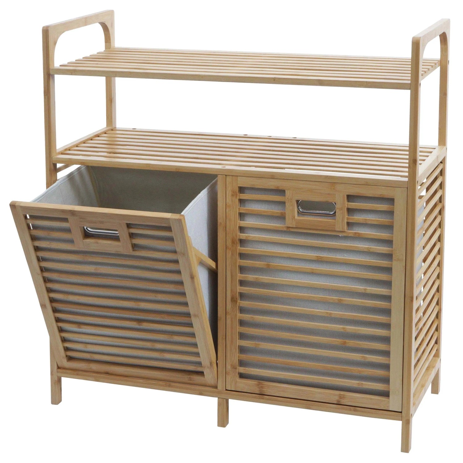 MCW Bambus Badezimmerschrank N83 2 Wäschekörbe 2 Regalböden 88x81x33cm