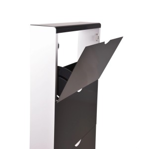 DELUKE Schuhkipper EDDI mit 4 Kippladen, Holz und Stahl, schwarz-weiß, 138x51x16cm