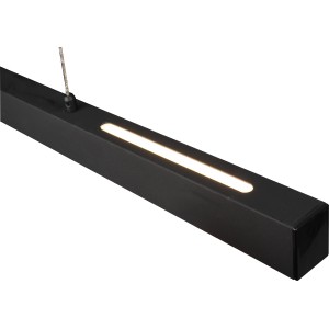 Detailaufnahme: Schwarze, dimmbare LED-Pendelleuchte Paros mit warmweißem Licht.