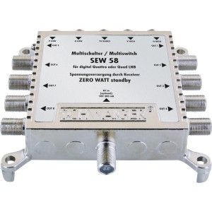 Schwaiger SAT-Multischalter 5-8 für bis zu 8 Teilnehmer, zum Verteilen von Satellitensignalen.