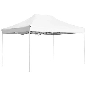Weißes, faltbares Profi-Partyzelt (4,5x3 m) mit Aluminiumrahmen für Garten & Feiern.