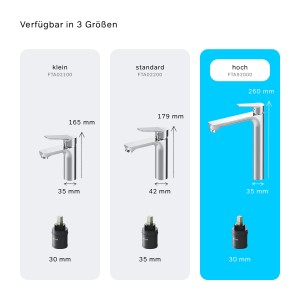 AM.PM Waschtischarmatur Hit, Chrom, hohe Ausführung (FTA92000), Größenvergleich.