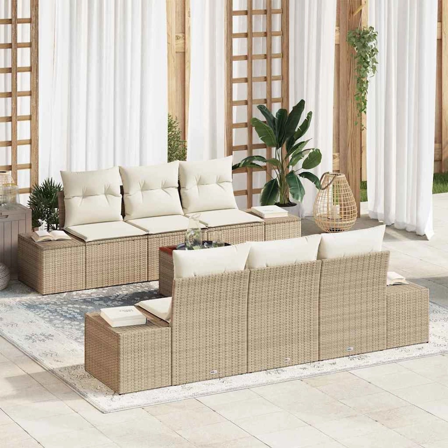 vidaXL 7-Teiliges Garten-Sofa-Set mit Kissen in Beige aus Poly Rattan und A günstig online kaufen