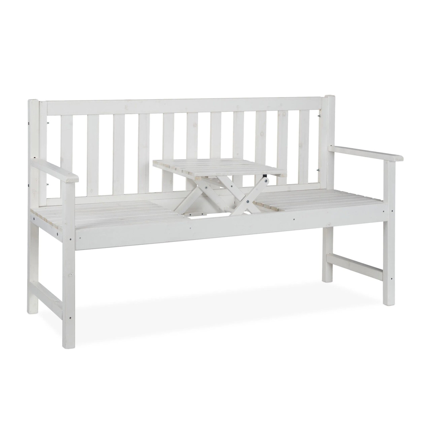 Relaxdays Gartenbank Tannenholz Weiß mit Tisch für 3 Personen 90 cm x 152 cm x 56 cm 13,6 kg