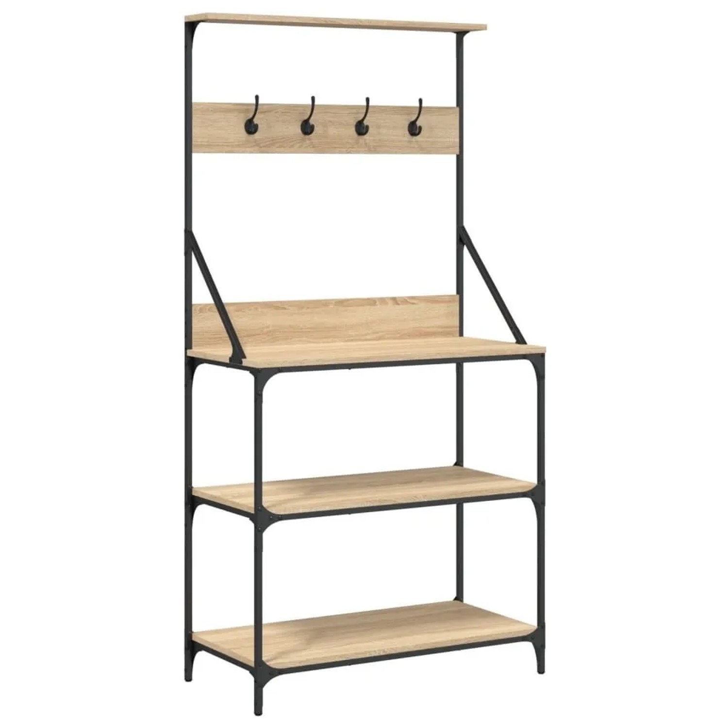 vidaXL Bäckerregal mit Haken 4 Böden Sonoma-Eiche Holzwerkstoff 838959