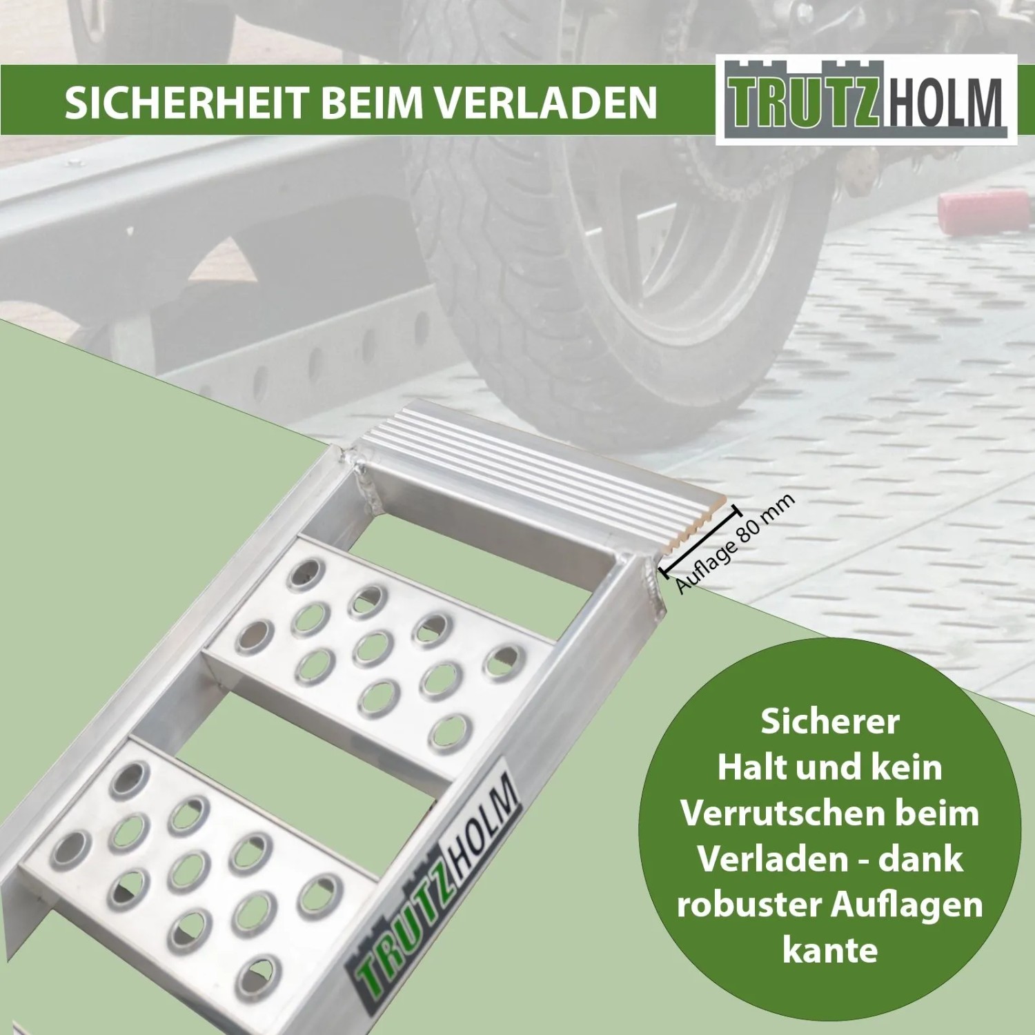 TRUTZHOLM klappbare Auffahrrampe aus Aluminium, 198 cm, für Autoanhänger. Sicherer Halt beim Verladen.