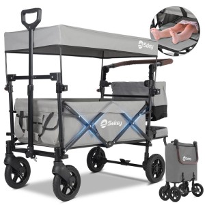 Sekey Faltbarer Bollerwagen mit Dach, 150 kg, grau. Ideal für Camping, Ausflüge und Kindertransport.