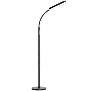 Schwarze Tectake LED Stehlampe Prisma mit Schwanenhals, dimmbar und variabler Farbtemperatur.