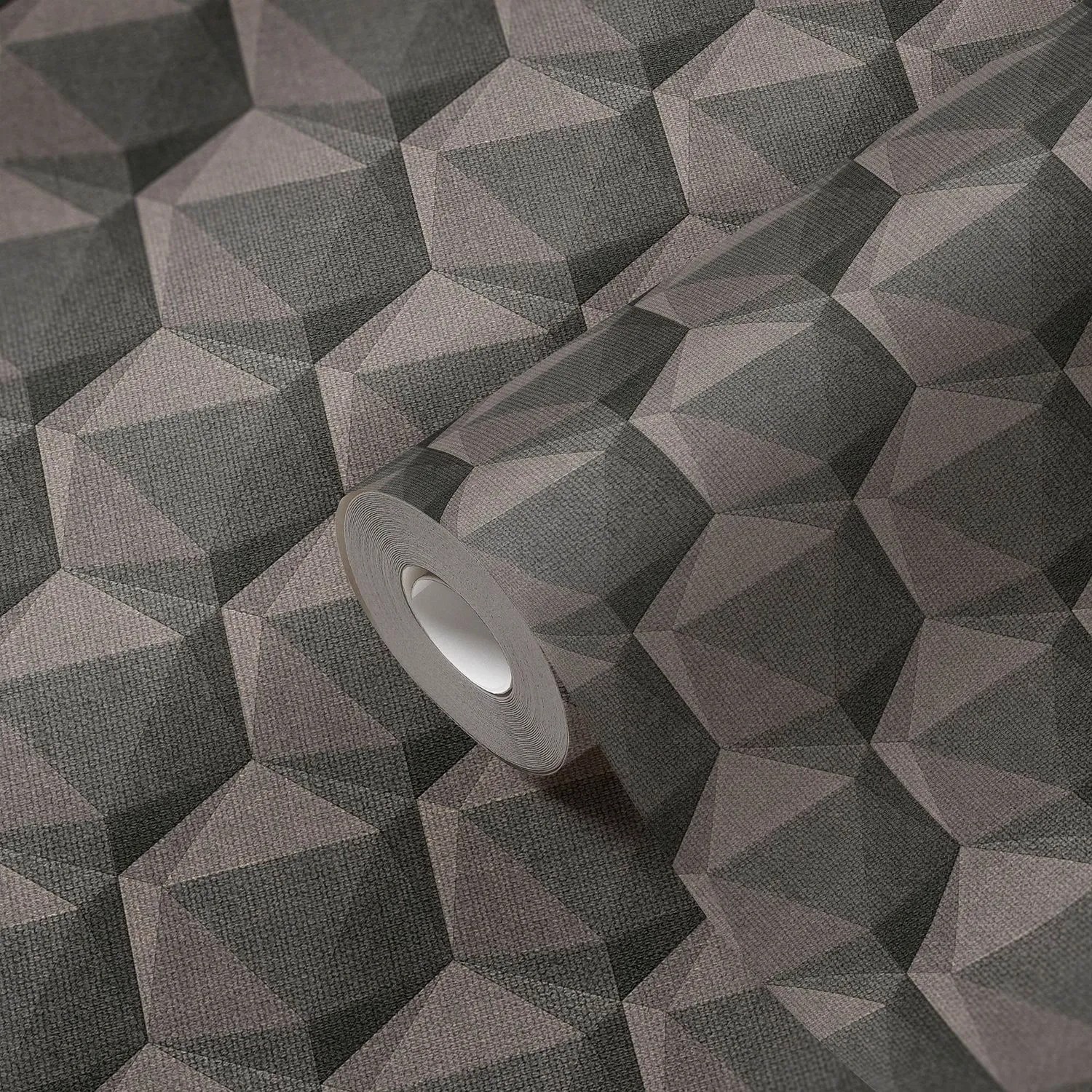 PROFHOME Vliestapete mit grafischem Retro-Muster in Grau, Anthrazit und Schwarz.