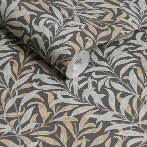William Morris Vliestapete Willow Bough Grau mit Blätter-Motiv, Rolle