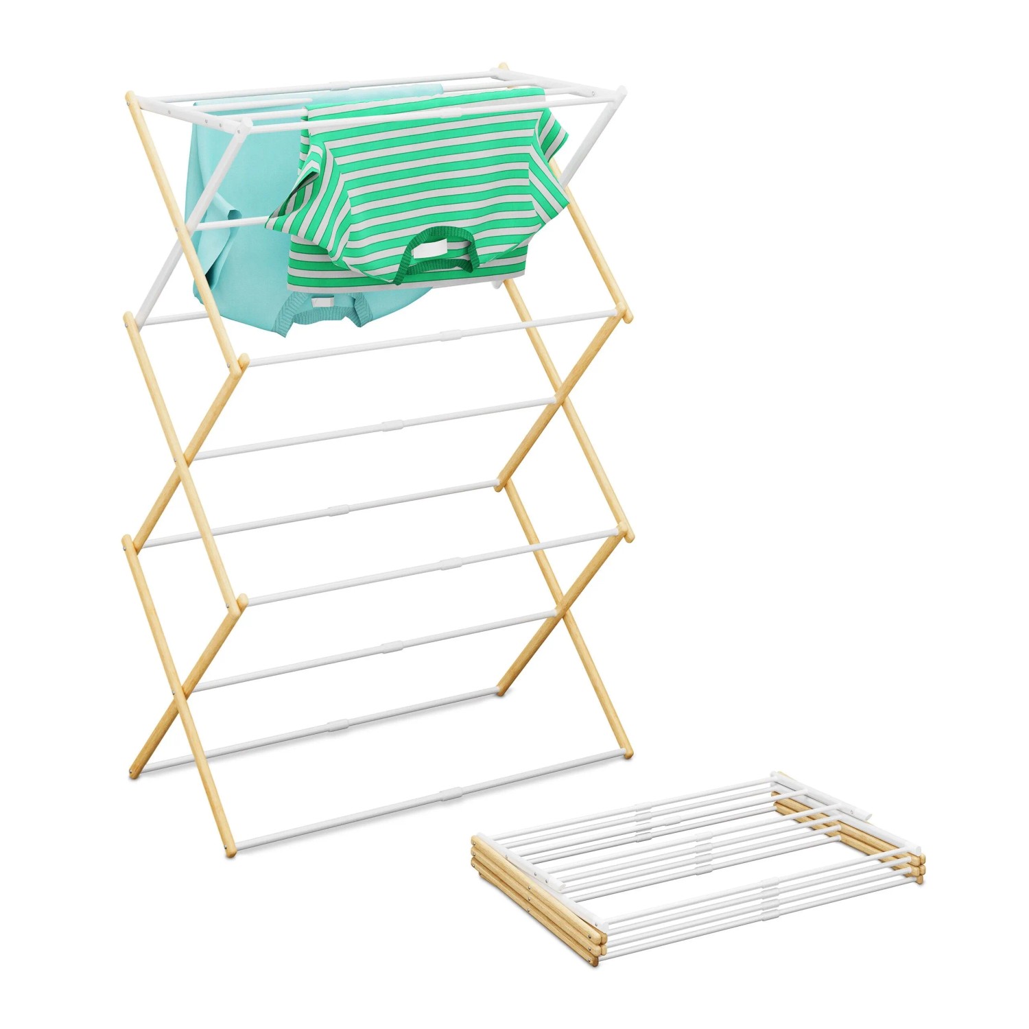 Relaxdays Wäscheständer Holz Weiß Klappbar Verstellbar 107 cm x 43 cm x 37 cm
