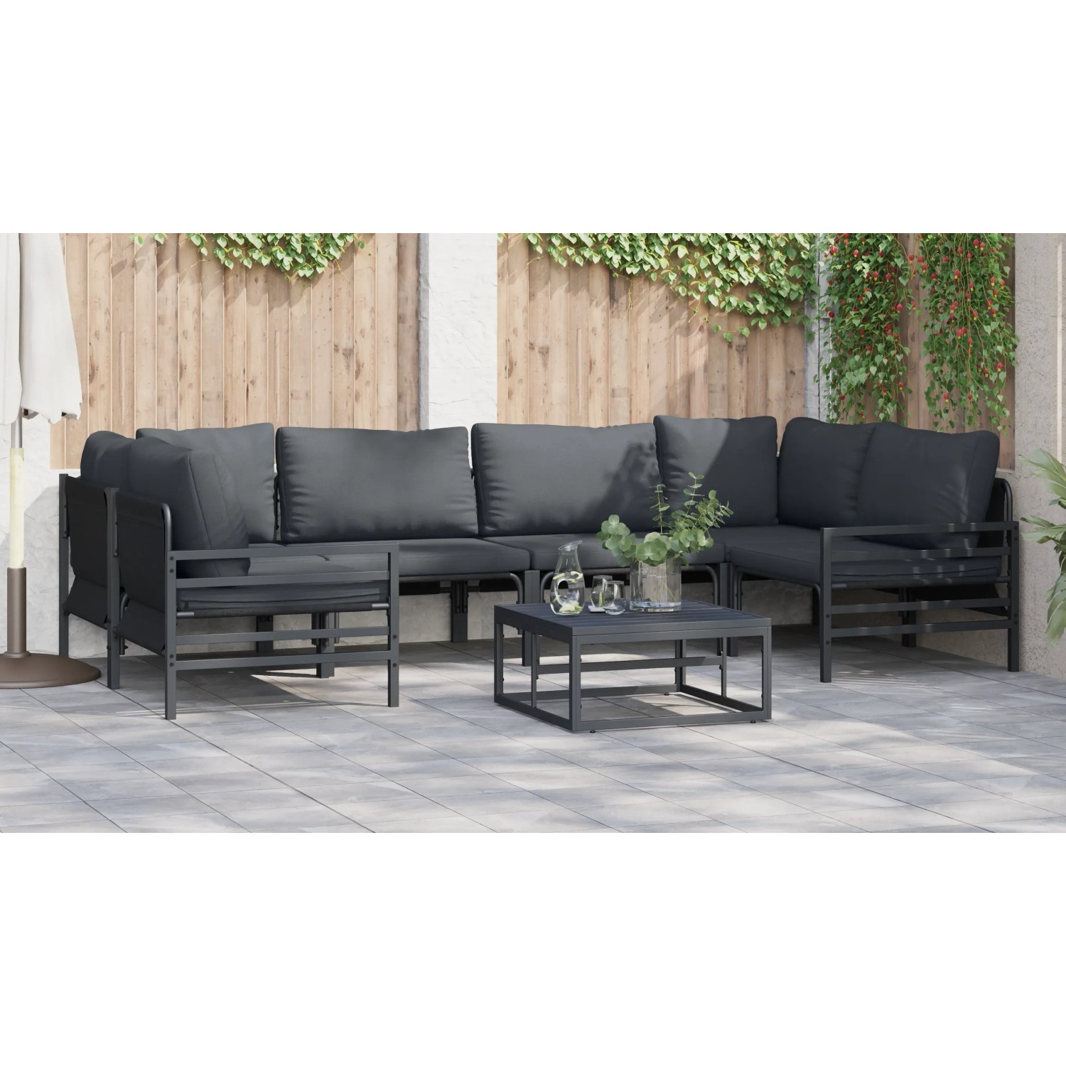 Anthrazitfarbenes 6-teiliges Garten-Sofa-Set aus Stahl von vidaXL für Terrasse und Garten.