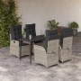5-teilige Garten Essgruppe hellgrau mit Polyrattan Stühlen und schwarzem Tisch mit Glattischplatte.