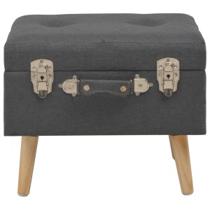 Dunkelgrauer vidaXL Hocker mit Stauraum im Koffer-Design und Holzfüßen.