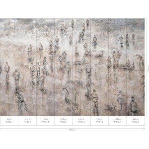 Beige Fototapete „Tag am Meer“ von Erismann, 4,0x2,7m, mit Menschen am Strand.