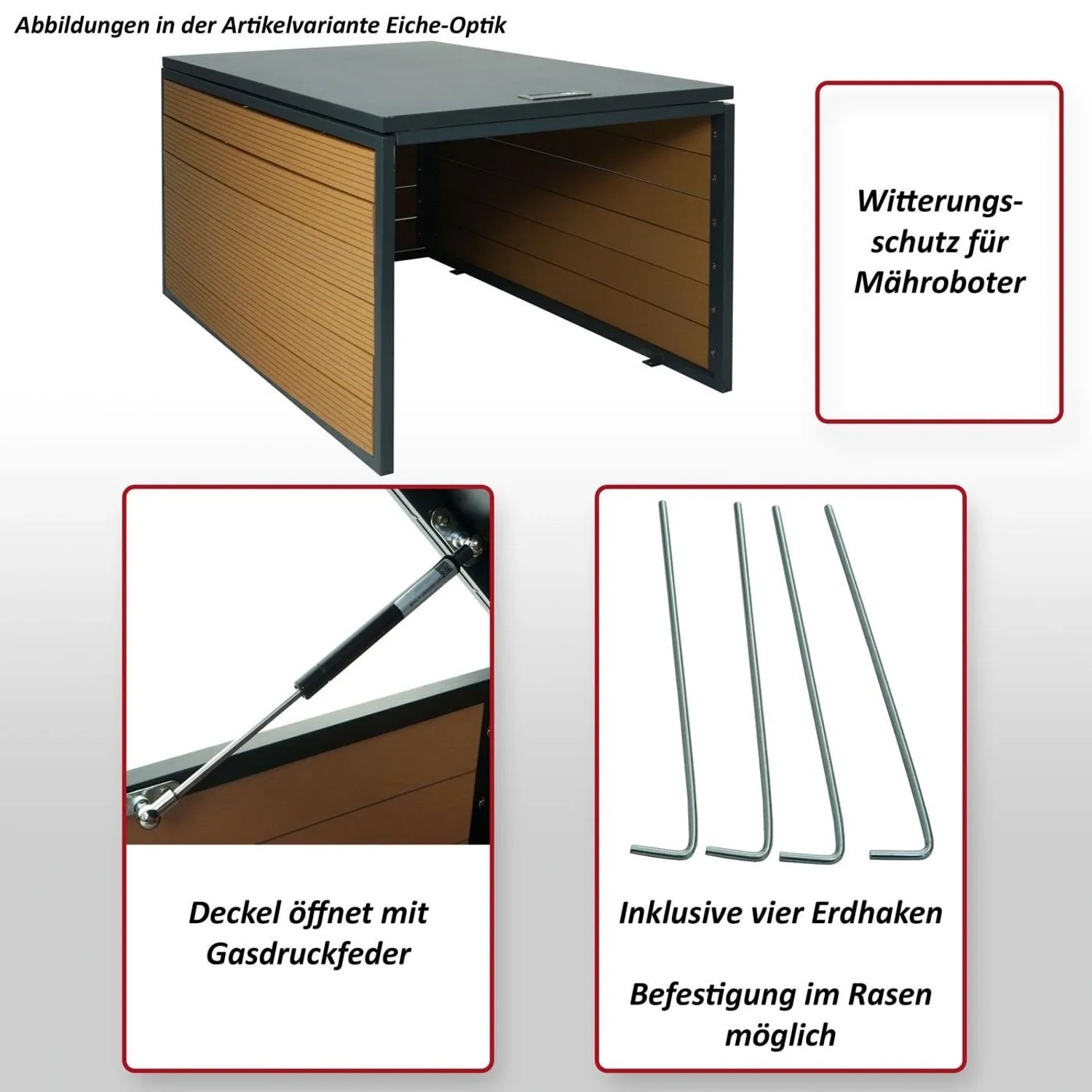 MCW XL Mähroboter-Garage mit Deckel L45 WPC Metall 43x70x90cm Eiche-Optik_2