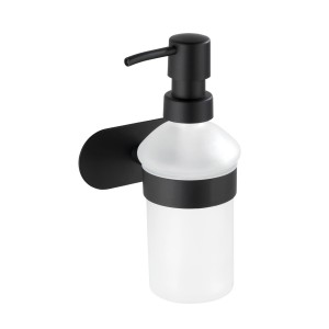 Wenko Orea Seifenspender in Schwarz/Edelstahl mit Glasbehälter für Wandmontage.