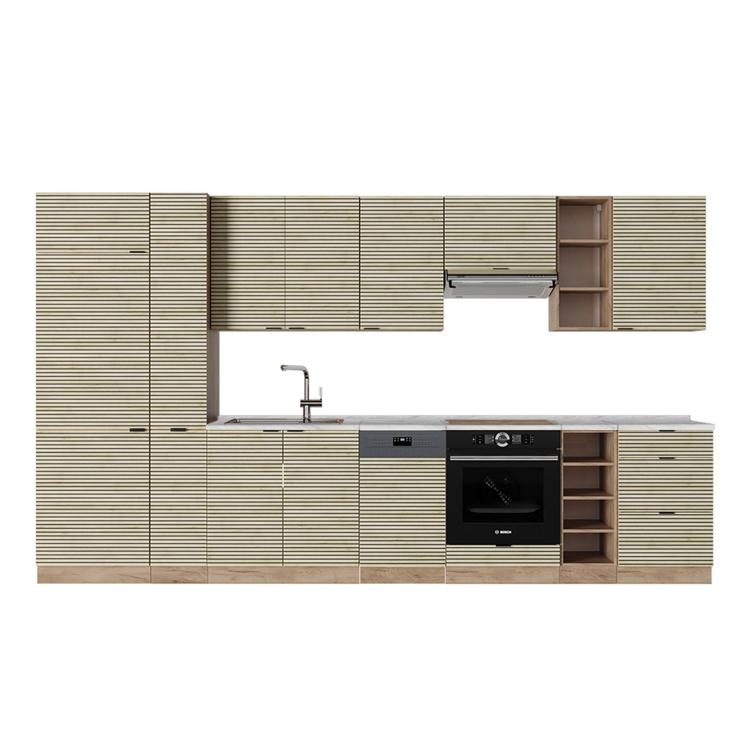Vicco Fame-Line Küchenzeile Eiche Paneel/Goldkraft Eiche 355 cm ohne Arbeit günstig online kaufen