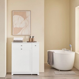 SoBuy Badezimmerschrank mit 2 Wäschekörben und Ausziehfach Wäscheschrank Weiß 78x90x38cm BZR214-W