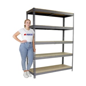 Graues PROREGAL Schwerlastregal Wood Yeti mit 5 Böden, 200x180x75 cm, Fachlast 400 kg.