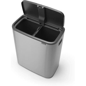 PROREGAL Abfallsammler aus Edelstahl mit Touch-Öffnung und 2 Fächern (je 30 Liter).